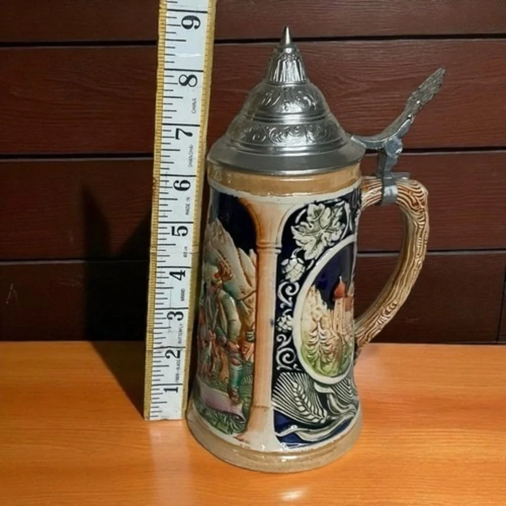 VTG Beer Stein With‎ Lid Made In Western Germany Hunter Date 9